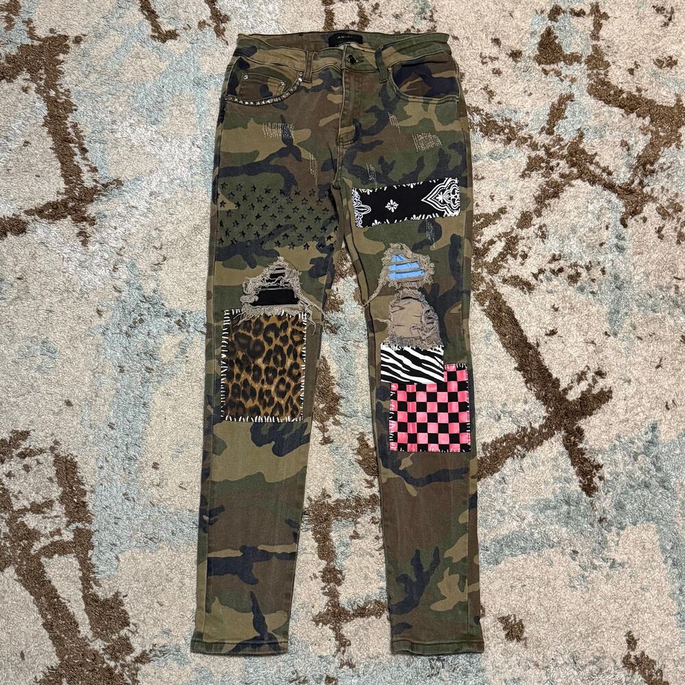 Amiri Patchwork Camo Skinny Jeans Size 33 Designer Streetwear